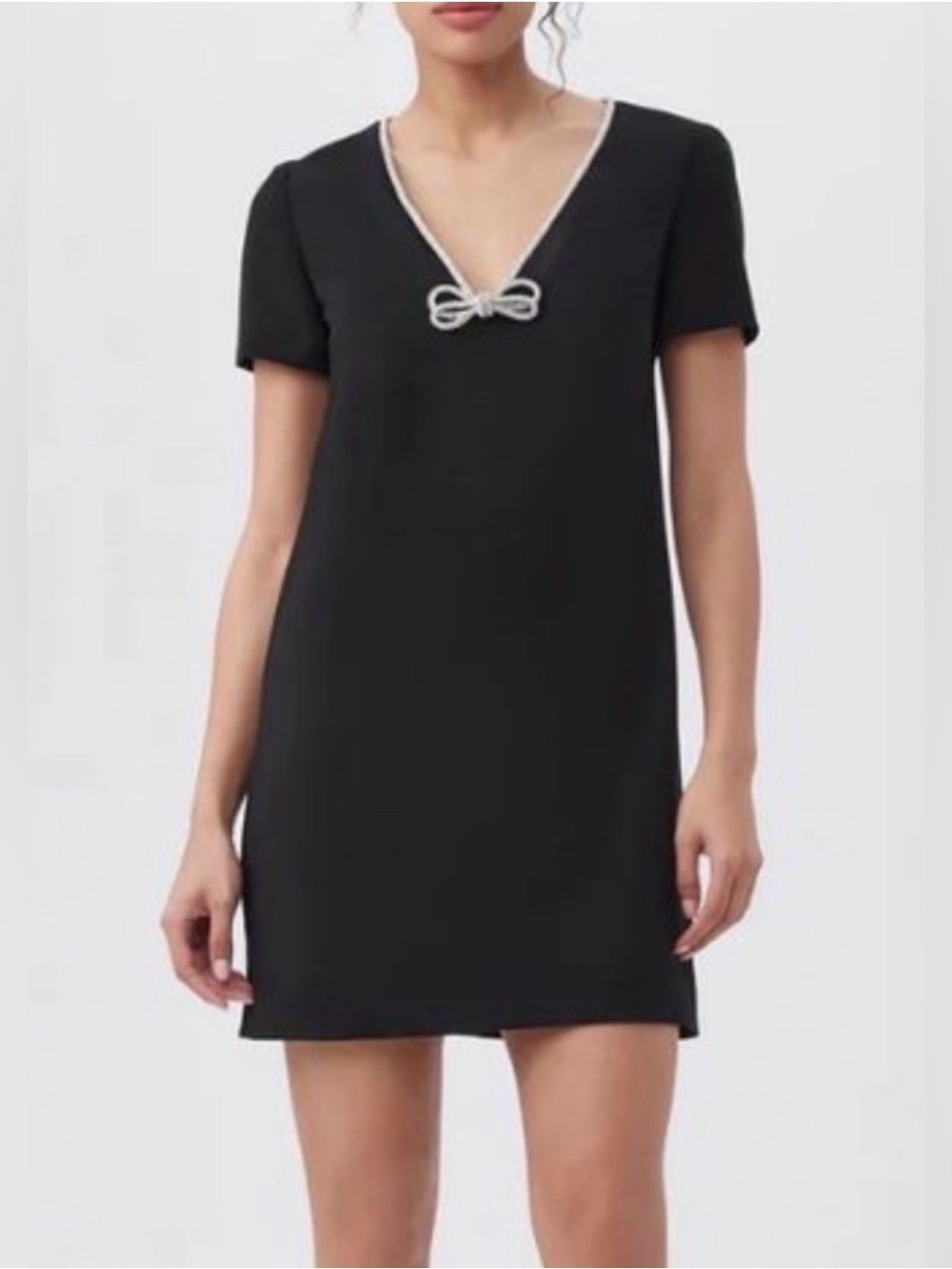 Trina Turk Black Mini Cocktail Dress with Rhinestone Trim Size 6